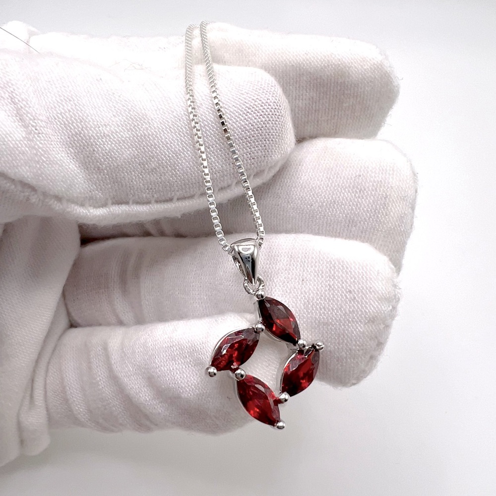 .925 Sterling Silver Marquis Garnet Cz Necklace - Picture 12 of 14